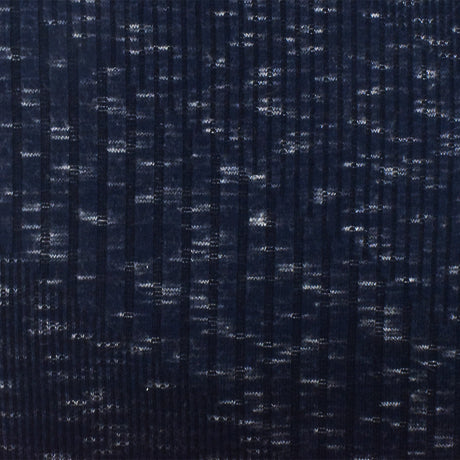 1 Yard Dark Navy & White Slub Rib Knit, Diagonal Texture Stretch Fabric for Apparel, 62" Wide