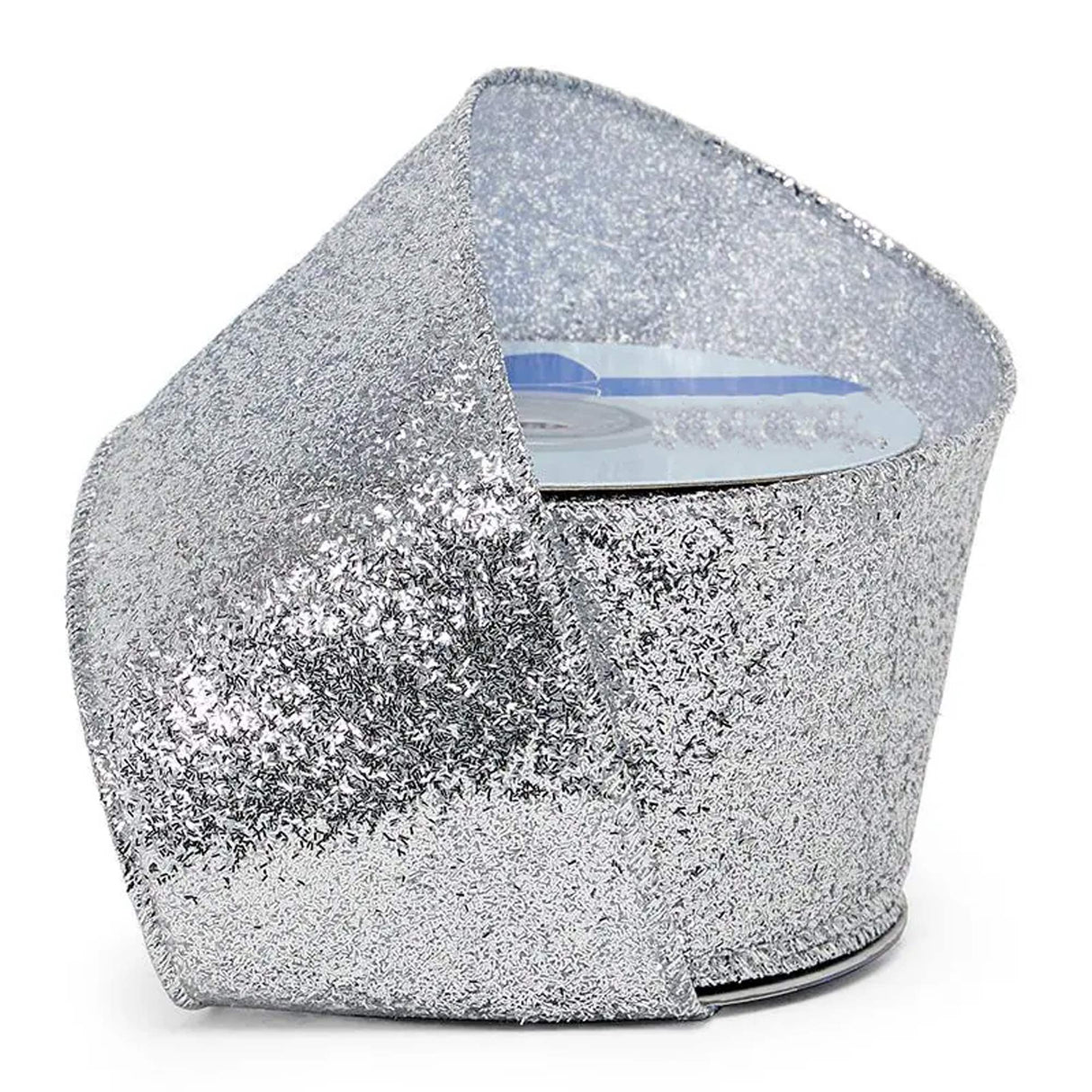 Grand Glitter Wired Fabric Ribbon 2 1/2 '' X 10 yd Silver Color 1 / roll