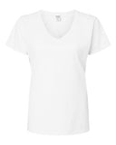 Camiseta de cuello en V teñida de prenda para mujer