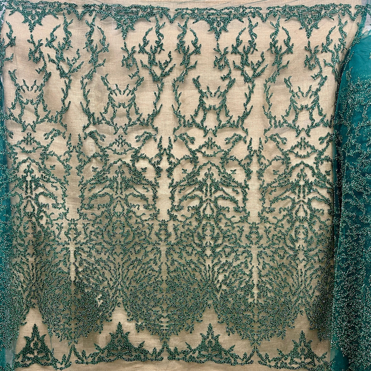 1 Yard Beaded Lace Fabric Embroidered on 100% Polyester Net Mesh 52" Wide