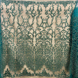 1 Yard Beaded Lace Fabric Embroidered on 100% Polyester Net Mesh 52" Wide