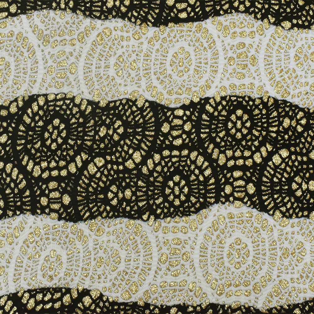 1 Yard Black White Gold Sparkly Lace-Like Bonded Interlock Knit Fabric Textured Stretch 58 Inches Wide