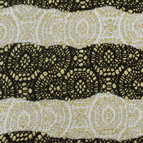 1 Yard Black White Gold Sparkly Lace-Like Bonded Interlock Knit Fabric Textured Stretch 58 Inches Wide