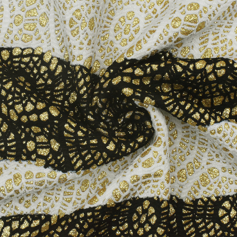 1 Yard Black White Gold Sparkly Lace-Like Bonded Interlock Knit Fabric Textured Stretch 58 Inches Wide