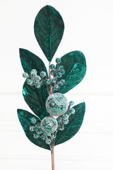 25.5" Teal Fruit and Magnolia Leaf Spray