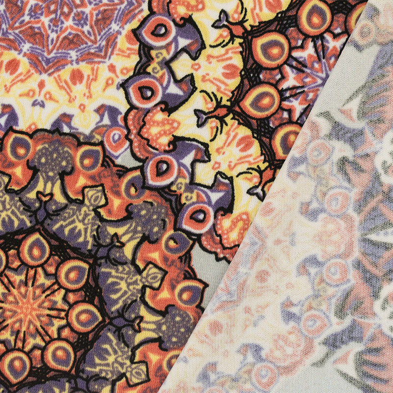1 Yard Gray Coral Multi Nylon ITY Jersey Knit Fabric with Medallion Art Print Four Way Stretch 59 Inches Wide
