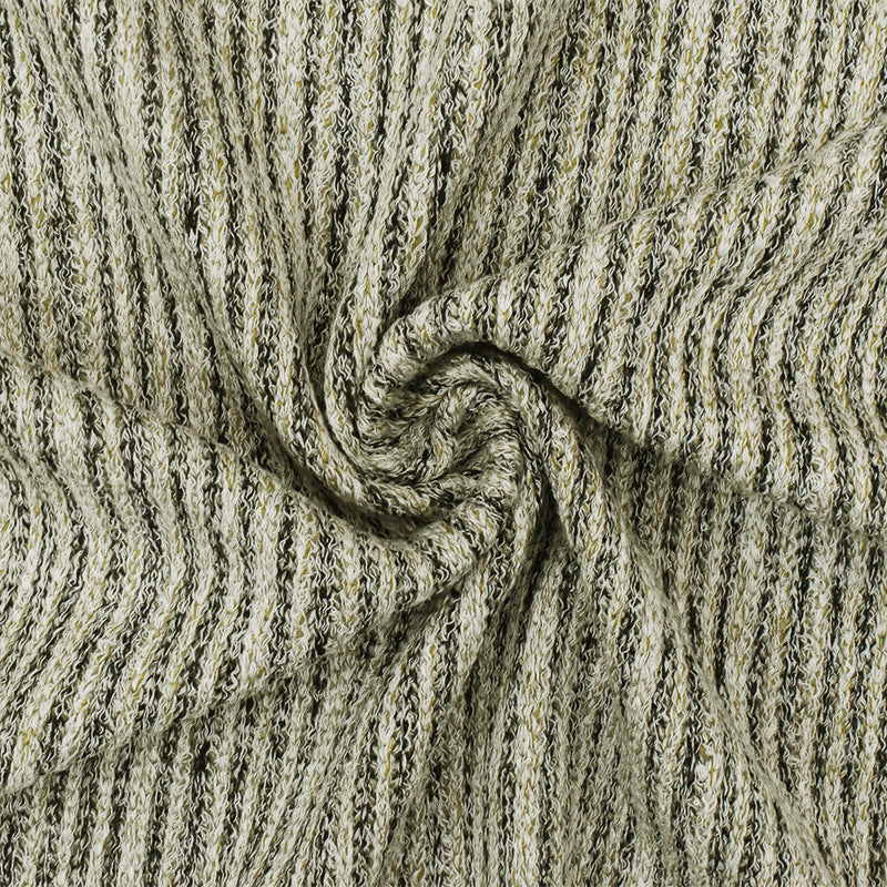1 Yard Olive Beige, Black & White Texture Stretch Rayon Rib Knit Fabric, 51" Wide