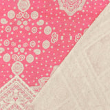 1 Yard Geranium Pink White Baroque Border Printed Stretch Rayon ITY Jersey Fabric, Ideal for Breathable, Elegant Clothing Projects 62" Width