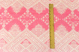 1 Yard Geranium Pink White Baroque Border Printed Stretch Rayon ITY Jersey Fabric, Ideal for Breathable, Elegant Clothing Projects 62" Width