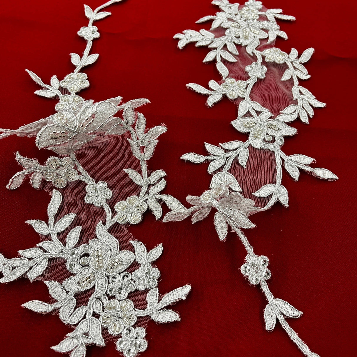 Beaded Corded Floral Lace Applique