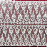 1 Yard Corded Bridal Lace Fabric Embroidered on 100% Polyester Net