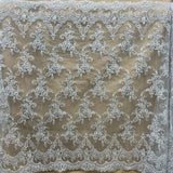 1 Yard Silver Metallic Corded Bridal Lace Fabric Embroidered on 100% Polyester Net Mesh – 52"