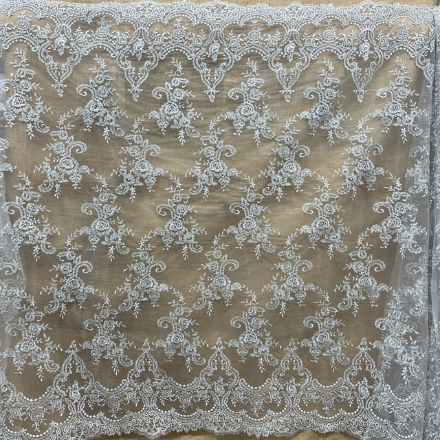 Embroidered Bridal Lace Ivory Silver