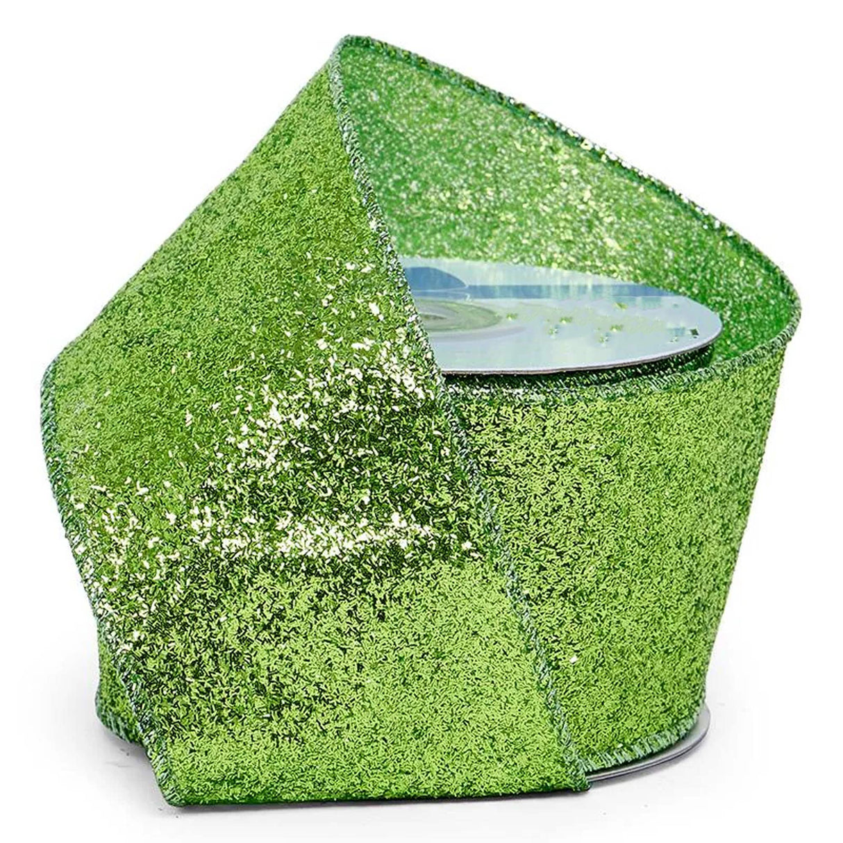 Grand Glitter Wired Fabric Ribbon 2 1/2 '' X 10 yd Apple Green Color 1 / roll