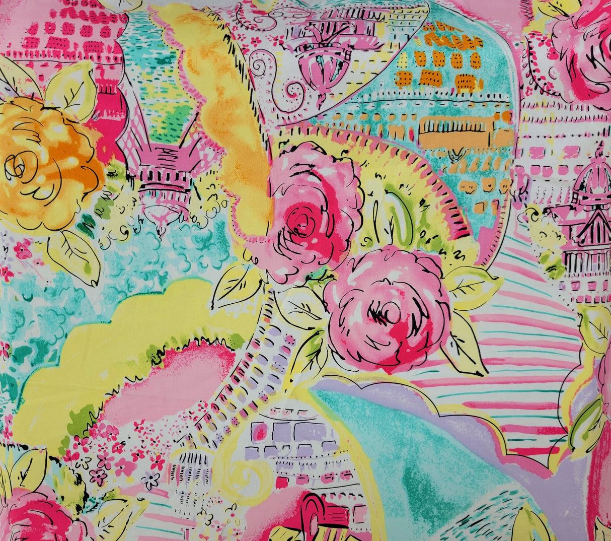 Cotton Twill Spandex Satin Finish Floral Print