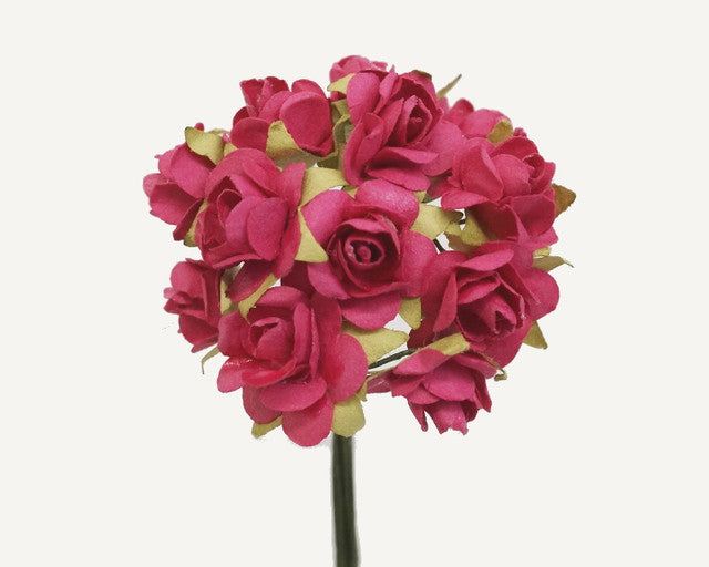 1/2" Fuchsia Small Tea Rose Mulberry Craft Paper Flowers - Pack of 144