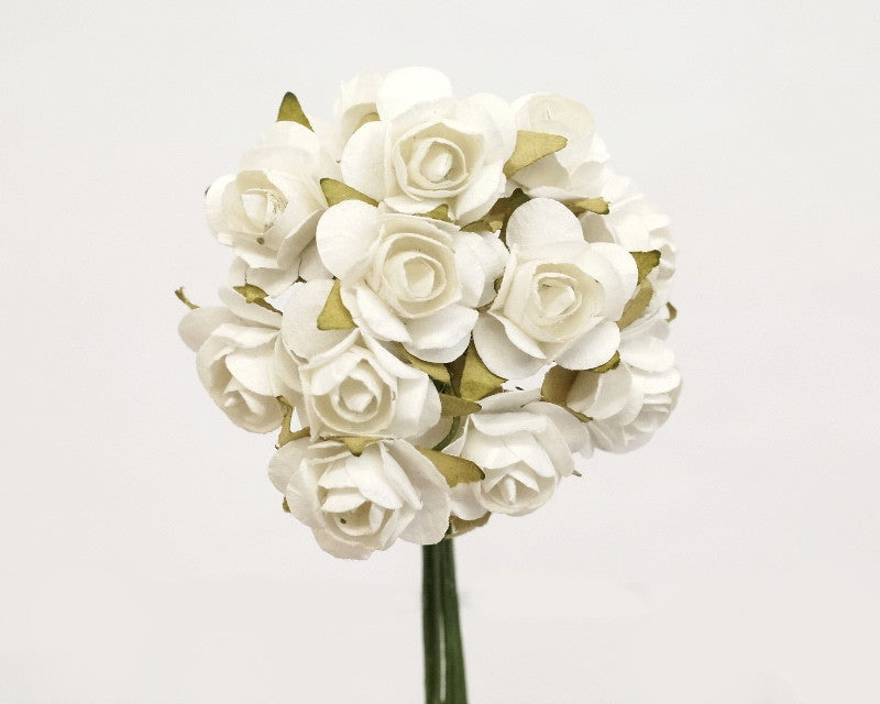 1/2" White Small Tea Rose Craft Paper Flowers - Pack of 144
