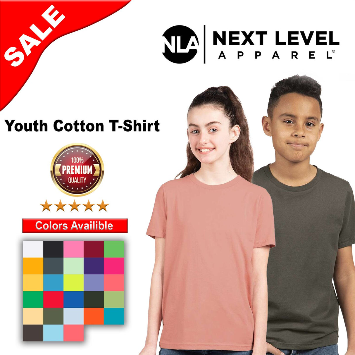 Next Level® Youth Cotton Crewneck Short Sleeve T-Shirt