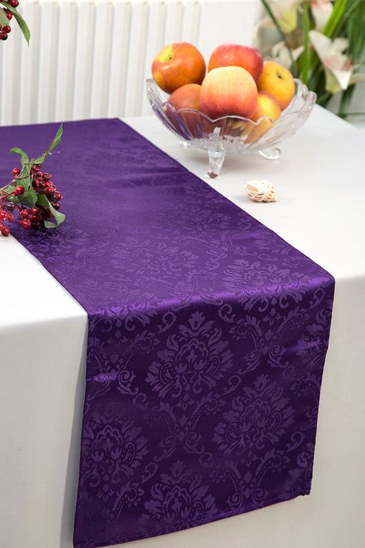 Polyester Table Runner 12x108 Marquis Damask Eggplant