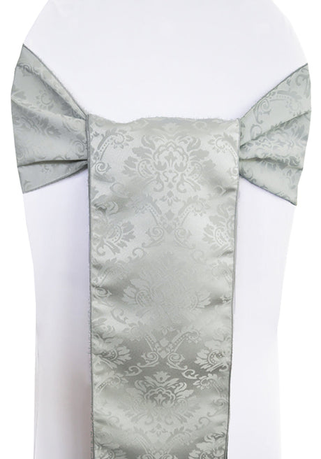 Marquis Damask Jacquard Polyester Chair Sash Sample Silver