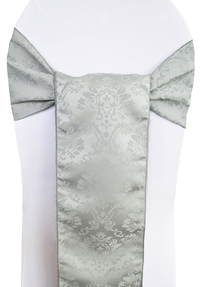 Marquis Damask Jacquard Polyester Chair Sash Sample Silver