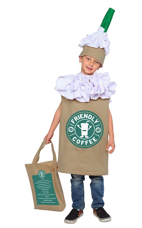 Unisex Frappuccino coffee costume tunic with hat and treat bag
