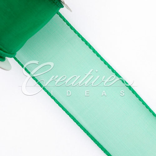 1 1/2" Wired Organza Ribbon - 10 Yards (Emerald Green)