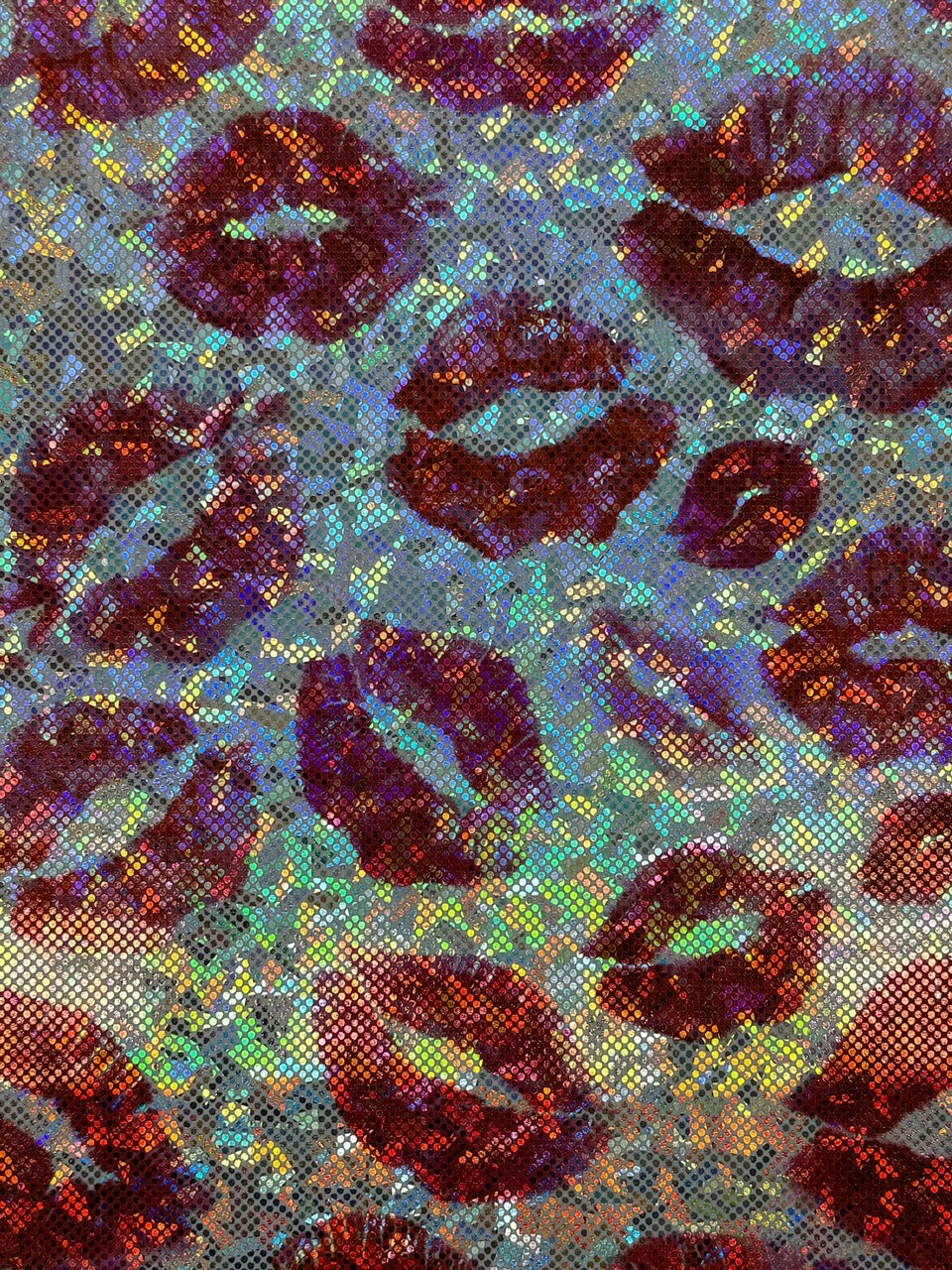 1 Yard Kiss Print Shattered Glass Metallic Spandex 4?way Stretch Fabric Costumes Activewear 60" Width