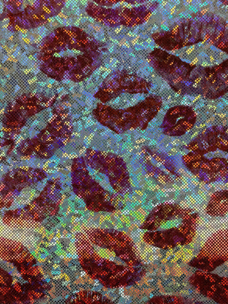 1 Yard Kiss Print Shattered Glass Metallic Spandex 4?way Stretch Fabric Costumes Activewear 60" Width