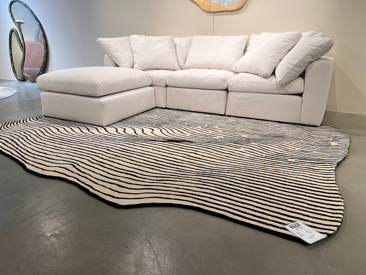 Beluga Tufted Design 55 Wool Fabric - Ivory Black Tufted Pattern, 8' X 11', 9' X 12', 10' X 13' (1 Piece)