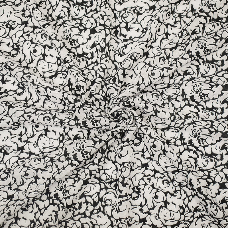 1 Yard Black White Semi Sheer Abstract Printed Jersey Knit Fabric Horizontal Bias Stretch 58 Inches Wide
