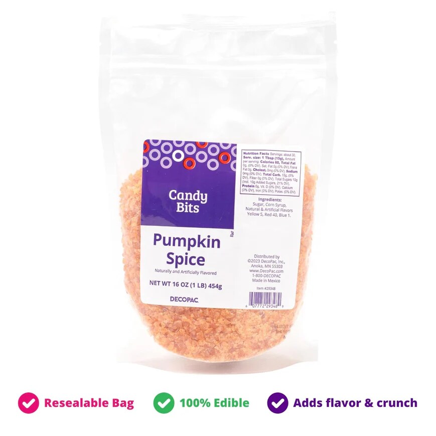 Pumpkin Spice Crushed Candy Bits, Sugar Decorations For Cakes, Toppings, Cupcakes, and Drinks, Pumpkin Spice 16oz Pack