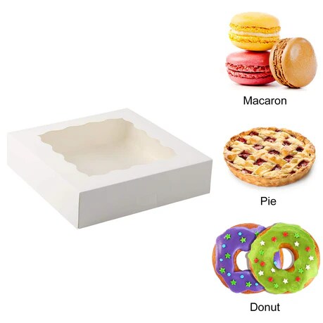 10 x 10 x 2.5" White Bakery Boxes with Window Pastry Boxes for Cakes, Cookies and Desserts