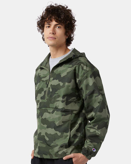 Champion hooded packable quarter zip polyester windbreaker jacket