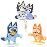 Bluey Dance Mode Cake Toppers, 3 Piece Cake Decoration with Bluey and Bingo Figurines and Muffin & Socks Poly Pic, For Birthday, Parties, Celebration