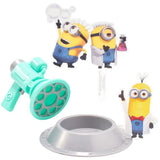 Minions Fart Bubble Blaster Cake Topper, 4 Piece Decoration Set With Working Bubble Wand, Stand, & Kevin, Bob, & Stuart Cake Kit