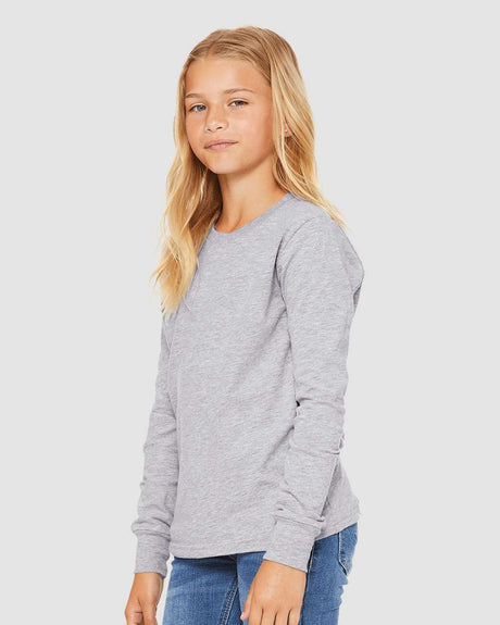 BELLA + CANVAS Youth Heather CVC Crewneck Long Sleeve Tee - 3501YCVC in Heather Deep Teal