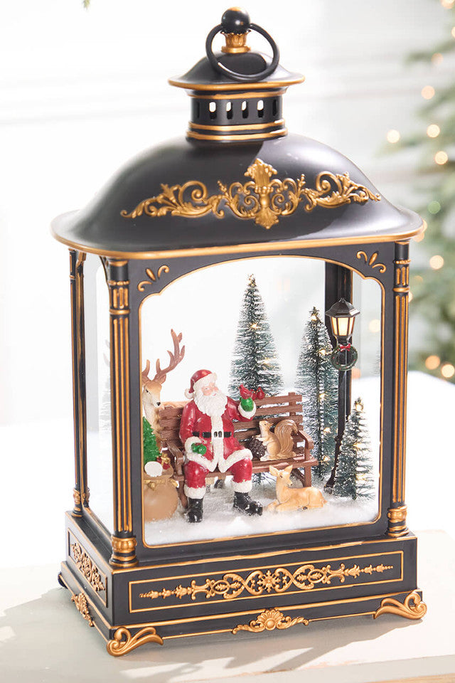 17.5 Inch LED Lantern with Santa and Animals Festive Christmas Tabletop Décor