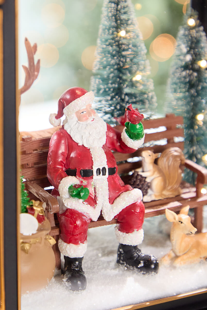 17.5 Inch LED Lantern with Santa and Animals Festive Christmas Tabletop Décor