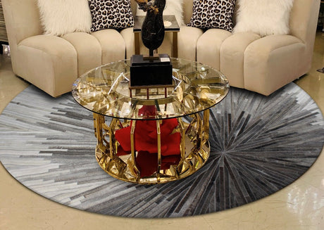 Leather Patchwork Cowhide Area Rug - Patchwork Cowhide Fabric, White/Brown, 5' X 7', 8' X 8' Round, 8' X 10', 9' X 12' (1 Unit)