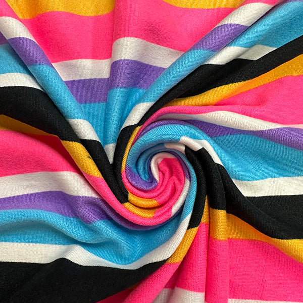 1 Yard Neon Pink Multi Stripe Double Brushed Jersey Knit Fabric Stretch 58 Inches Wide