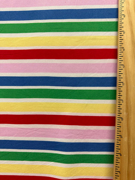 1 Yard Multicolor Rainbow Stripe Double Brushed Jersey Knit Fabric 58 Inches Wide with Stretch