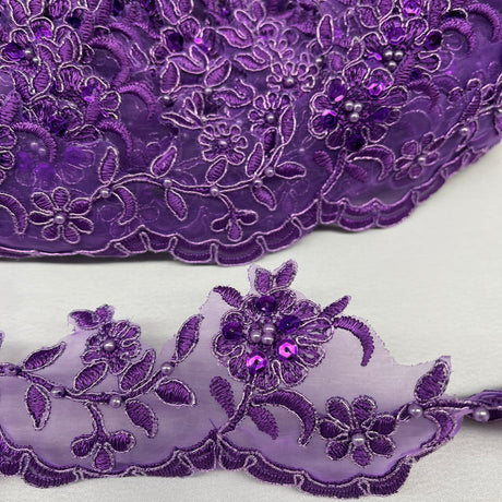 Beaded Corded Lace Trim 2.75" Wide