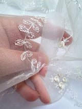 Polyamide Viscose Organza White Floral Embroidery