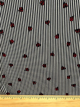 1 Yard Navy Blue Striped Double Brushed Jersey Knit Fabric with Ladybug Motif 58 Inches Width