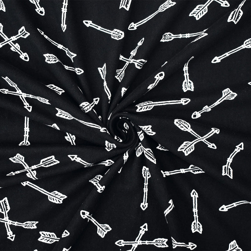 1 Yard Ultra-Soft Black and White Arrow Printed Double Brushed Jersey with a Modern Look for Cozy, Stylish Apparel, 58 Inches Wide