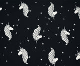 1 Yard Monochrome Unicorn Print Brushed Spandex Knit Fabric Soft Stretch Jersey 58 Inches Wide