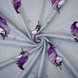 1 Yard Purple Multi Unicorn Star Print Double Brushed Jersey Knit Fabric Soft Stretch 58 Inches Wide
