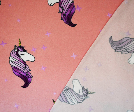 1 Yard Pink Multi Unicorn Star Print Double Brushed Jersey Knit Fabric Soft Stretch 58 Inches Wide