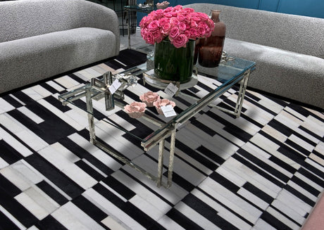 Patchwork Cowhide Area Rug - Black White Patchwork, 9' X 12" (1 Rug)
